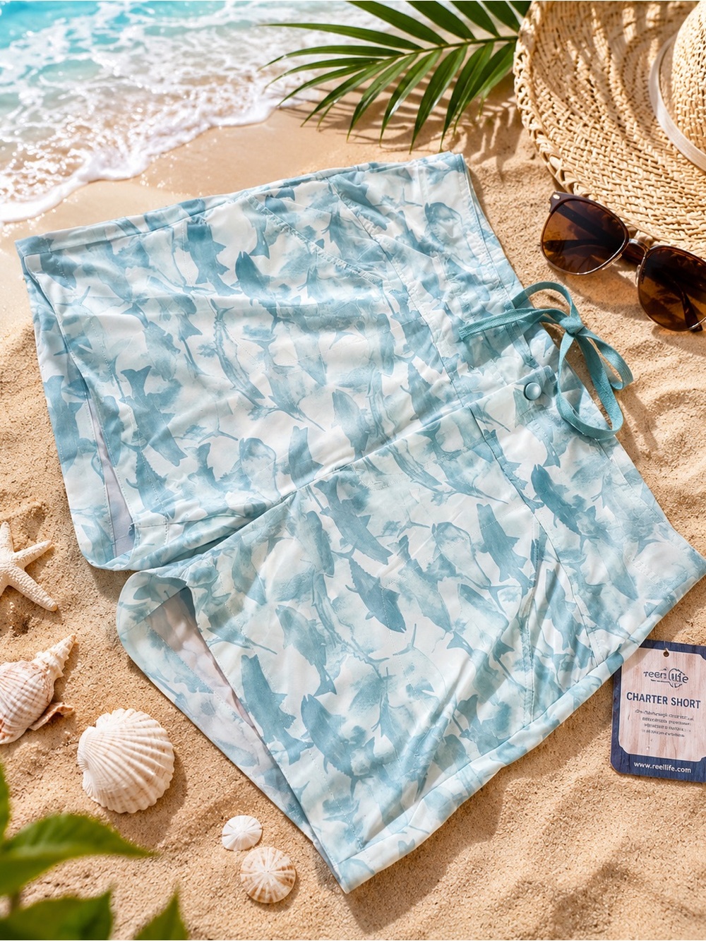 Reel Life Shark Print Charter Shorts NWT Women’s XXL Coastal Beach Shorts
